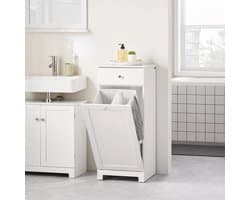 Wasmand Kast - Badkamerkast - Opbergmeubel - Wassorteerder - Kast met Wasmand - Met Lade - Wit - 37x38x91cm