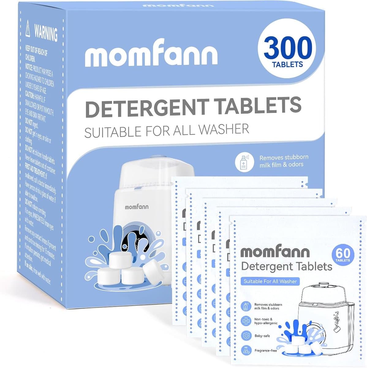 MOMFANN 300 professionele dieptereinigende reinigingstabletten voor alle babyflessenwasmachines, wastabletten voor flessenwasmachines, sterilisatoren en drogers, gemakkelijk in gebruik. — afbeelding 1