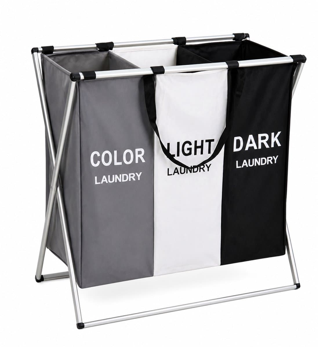 HEM Wasmand 3 Vakken 105 Liter – Wassorteerder Donker, Licht & Kleur – Polyester Wasmand met Aluminium Frame – Opvouwbare Wasmand – Was Organizer 58x40x58 cm – Inclusief HEM Microvezeldoekje — afbeelding 1