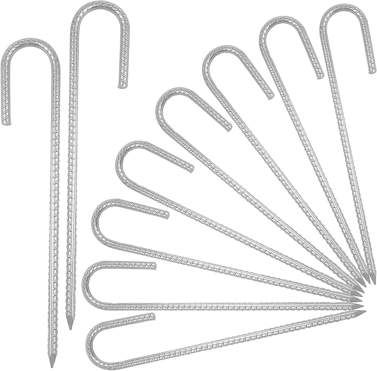 10 stuks 12 inch grondankers, stalen J haak palen, gegalvaniseerde spijkers voor trampolines, tenten en luifels — afbeelding 1