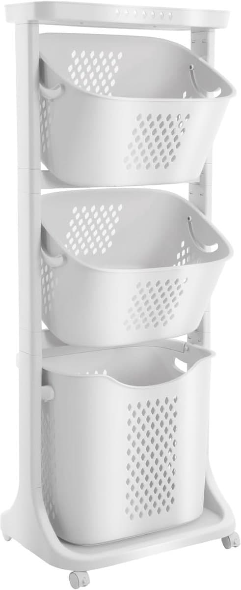 Wasmand 3 vakken - Wasverzamelaar Sorteerder - Kleding Opbergen - Met 4 Wielen - 43 x 33 x 109 cm — afbeelding 1