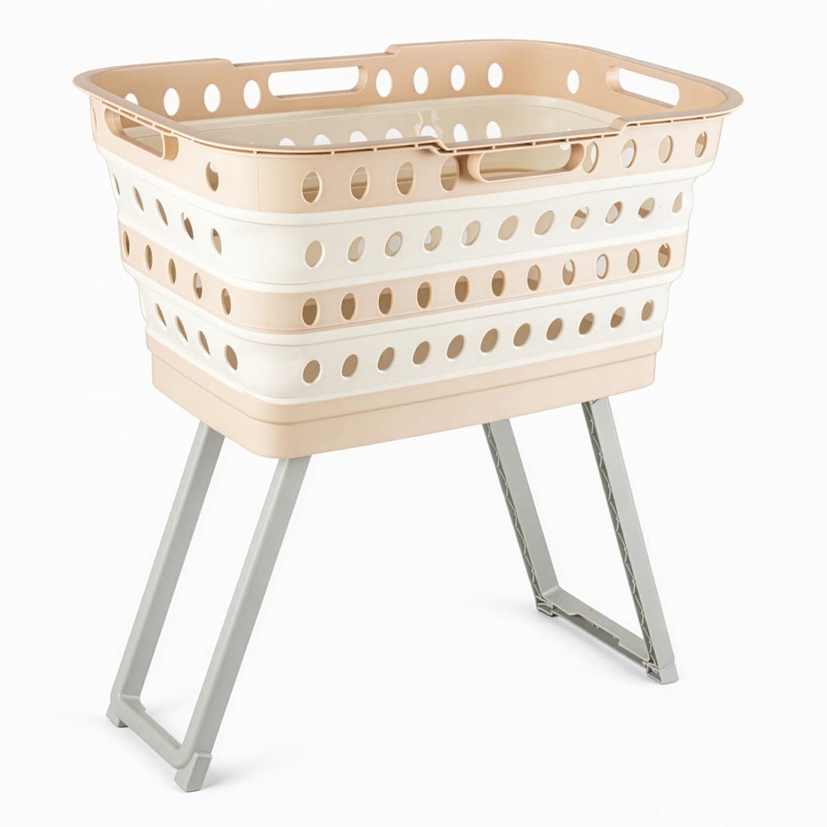 Opvouwbare Wasmand met Wielen en Poten – Grote Capaciteit Wasbox Inklapbaar met Rem & Handgrepen – Khaki — afbeelding 1
