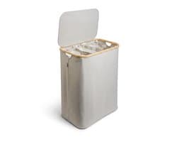 Alles & Co. XXL Wasmand 141 Liter - 3 Vakken Wassorteerder - Met Uitneembare Waszakken - Bamboe & Grijs — afbeelding 1