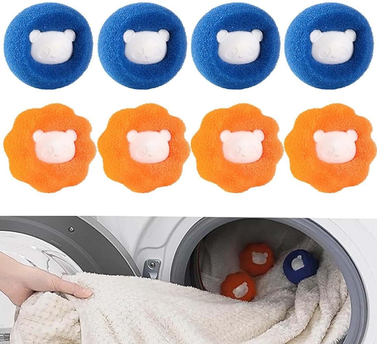 Wasmachine haarvangers 8 stuks - herbruikbare ballen - nylon en PP - verwijdert dierenharen uit kleding - SnelShoppen — afbeelding 1