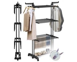 BAUER & MEYER® - Droogrek - Inklapbaar Wasrek - Incl. 20 wasknijpers - Droogtoren - Wastoren - 173 x 75 x 63 cm - Zwart