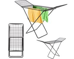 KADAX Droogrek met 20 m drooglengte, inklapbaar, zwart wasrek, luchtstroomdroogrek, wasdroger met vleugels, vleugeldroger