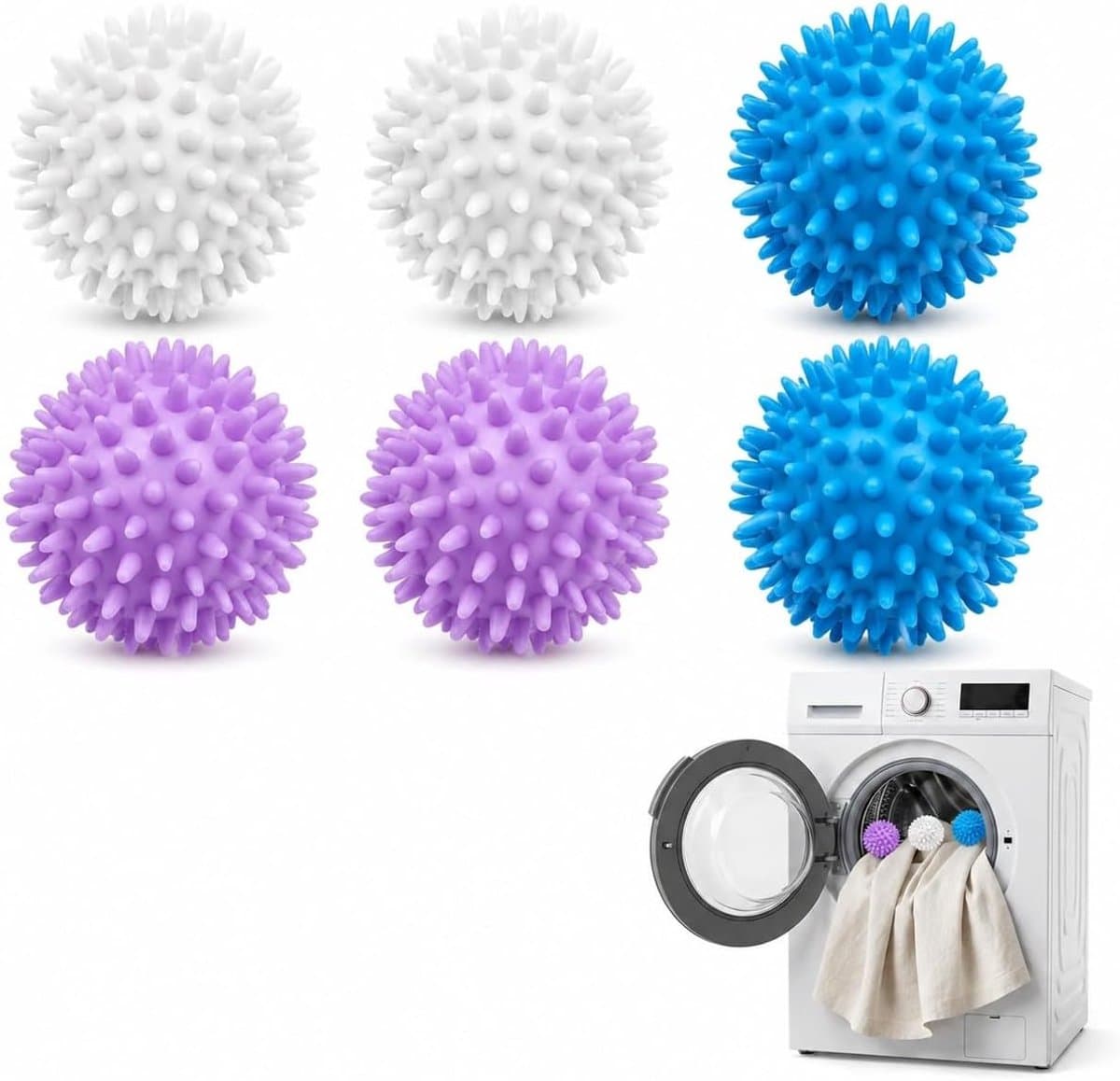 6 stuks wasballen voor wasmachine, wasballen voor donsjacks, droogballen voor donsjacks, herbruikbare drogerbal, wasdroger bal voor thuis kleding reiniging — afbeelding 1