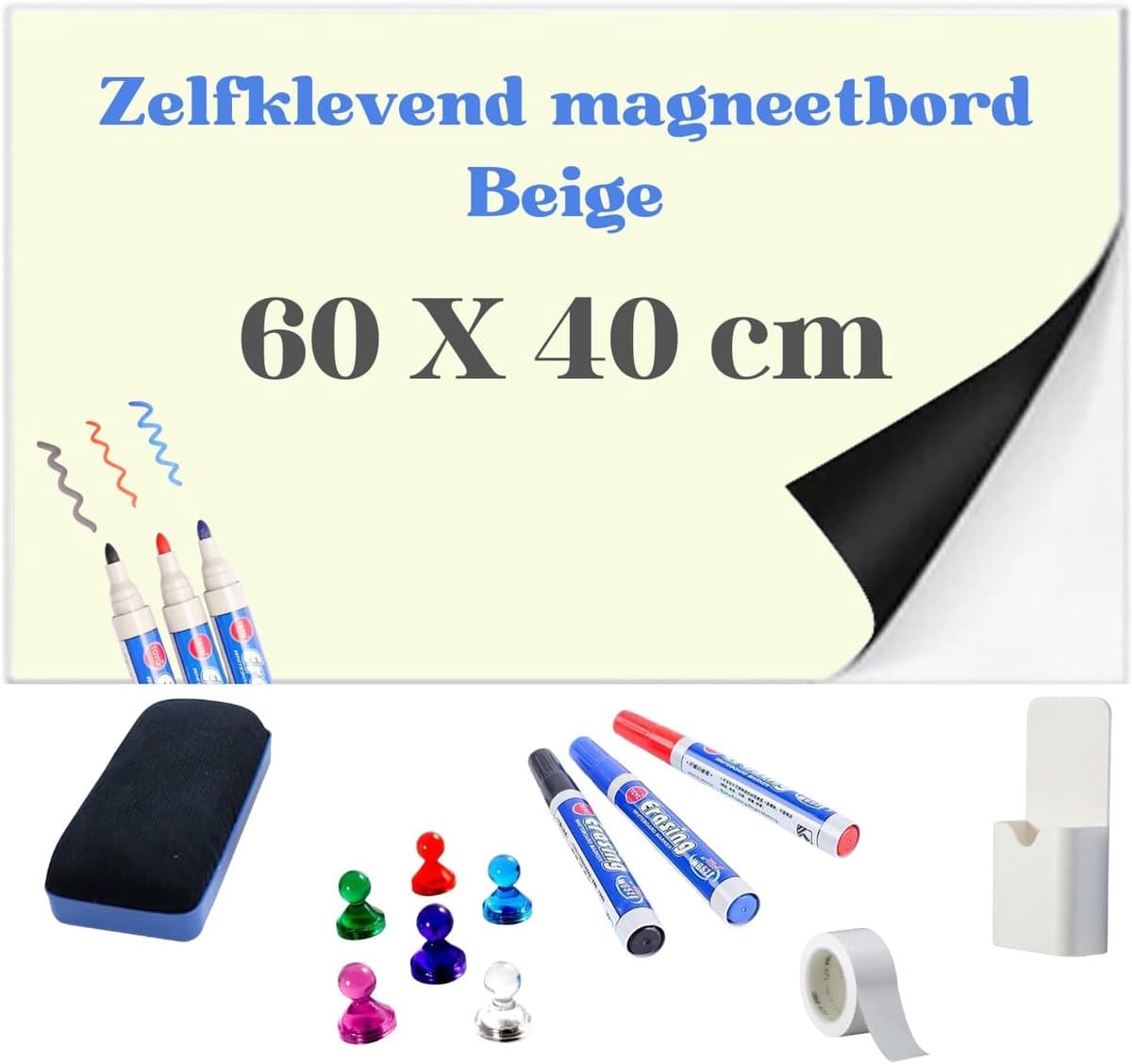 Magnetische Whiteboard Folie – Zelfklevende Whiteboard Sticker voor Muur, Herbruikbare Planner voor Thuis, Kantoor & School (60 x 40 cm Beige) — afbeelding 1
