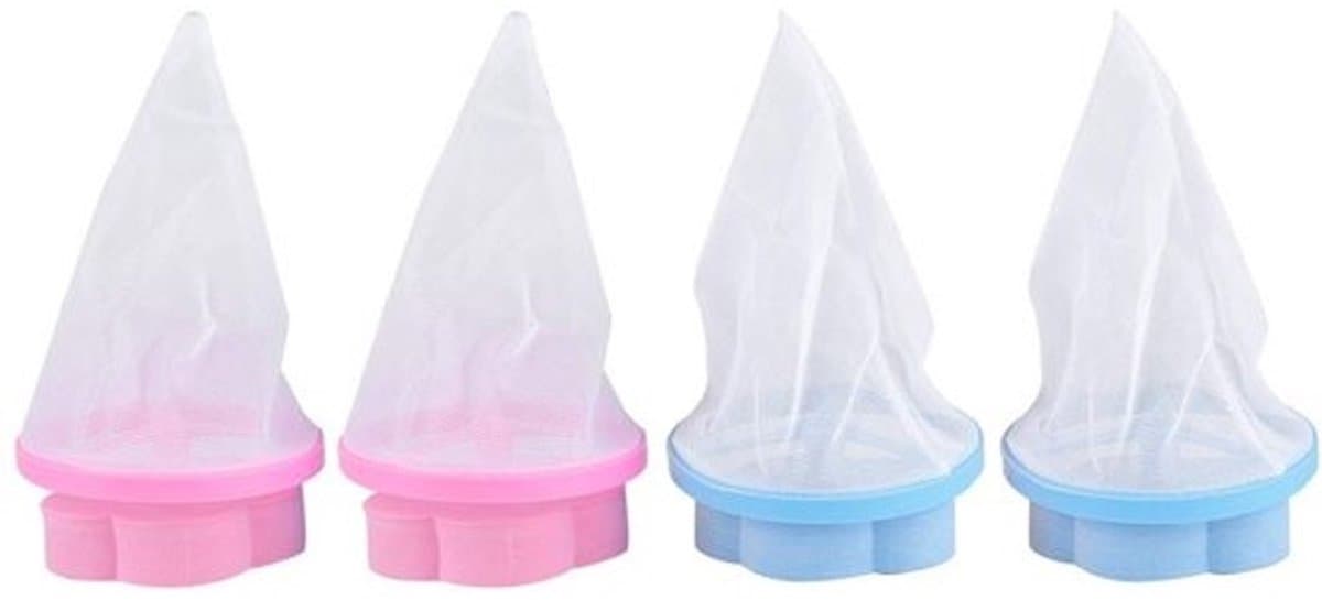 Store_9 - Drijvende waslint - Herbruikbare pluizenvanger voor de wasmachine - Blauw en roze - Haarverwijderaar - Filterzak - Geschikt voor de wasserij - 4 stuks — afbeelding 1