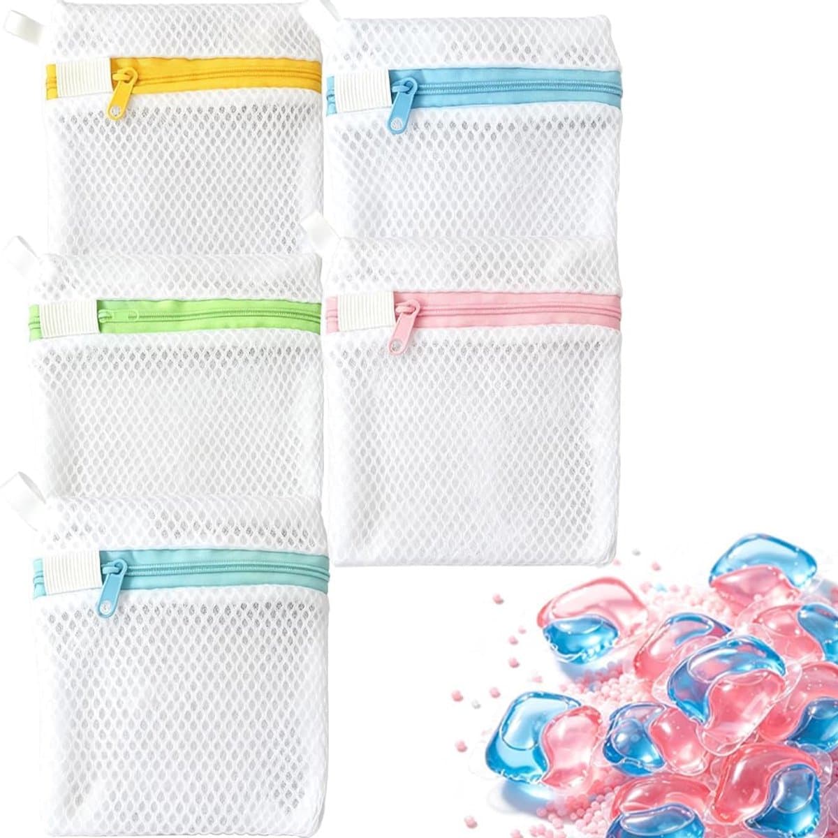 5 Stks Waspod Anti-Plakken Tas Kleine Mesh Waszakken Duurzaam Polyester Opslag Waszak voor Geurende Kralen voor Delicaten Mini Duurzame Wasmachine Opvouwbare Bescherm Delicate Kleding — afbeelding 1