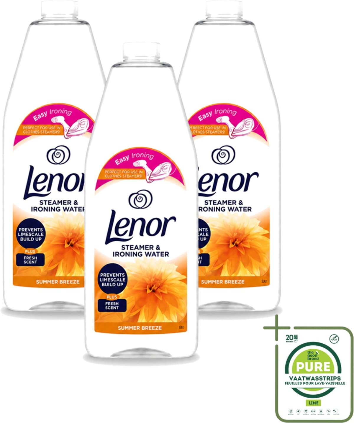 3 x Lenor - Strijkwater - Summer Breeze - Textielverfrisser - 1000 ml - Grootverpakking - Vaatwasstrips - Strijkwater - Zomerse Geur - Textielverfrisser - Wasgoed - Kledingverfrisser — afbeelding 1