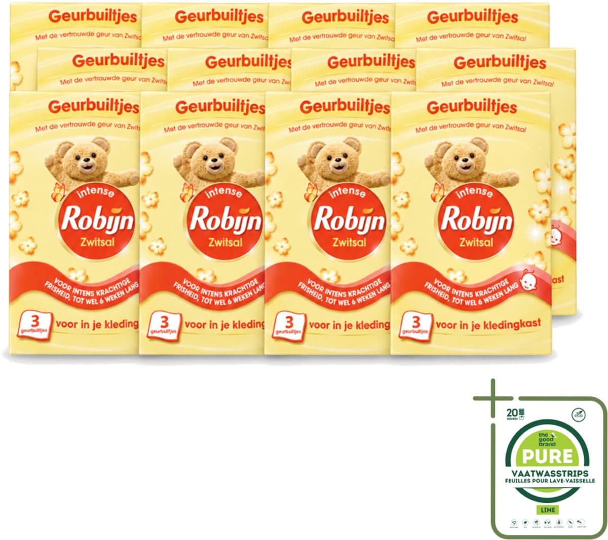 12 x Robijn - Zwitsal - Geurbuiltjes - Zachte Babygeur - Hypoallergeen - 3 Geurbuiltjes - Grootverpakking - Vaatwasstrips - Zwitsal Geur - Geurbuiltjes - Babygeur - Kledingkast - Lade — afbeelding 1