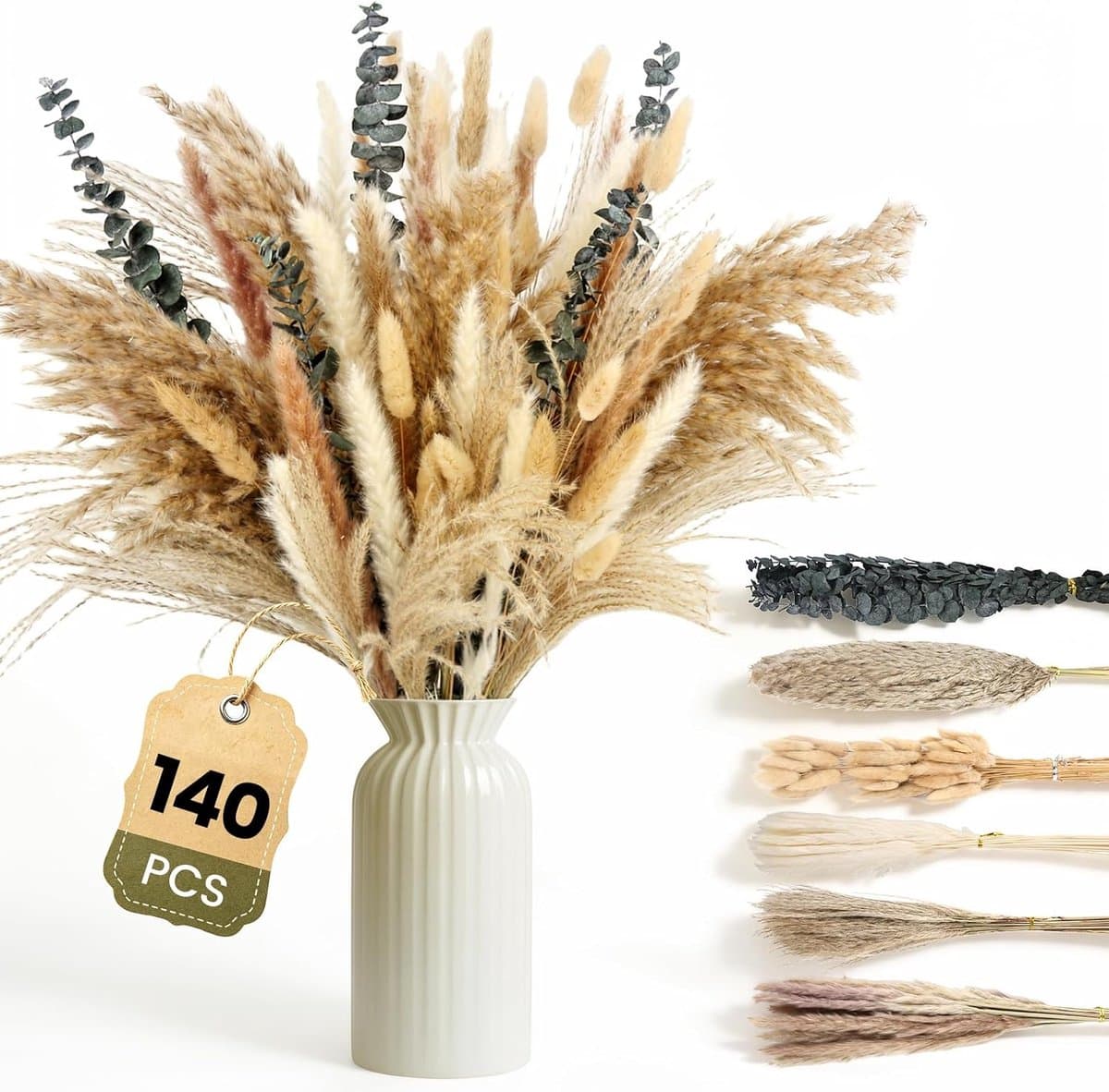 Gedroogd Pampasgras, 140 stuks Pampasdecoratie — afbeelding 1