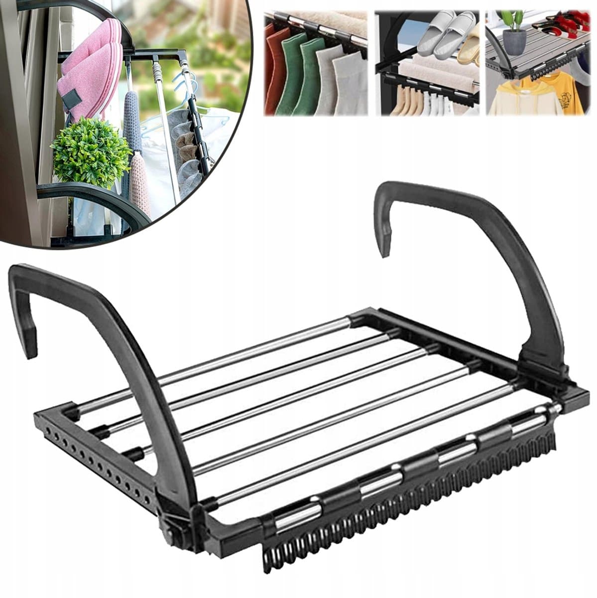 Droogrek Hangend - Wasrek Uitschuifbaar - Wanddroogrek - Hangdroogrek - Deur - Balkon - Radiator - met Sokkenrekje - 32 x 40 cm — afbeelding 1