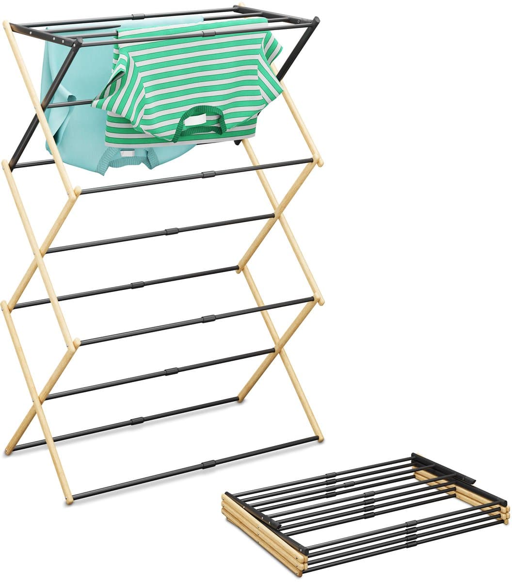 Wasrek uitschuifbaar - 43-74 cm breed - inklapbaar - staand - bamboe - zwart — afbeelding 1