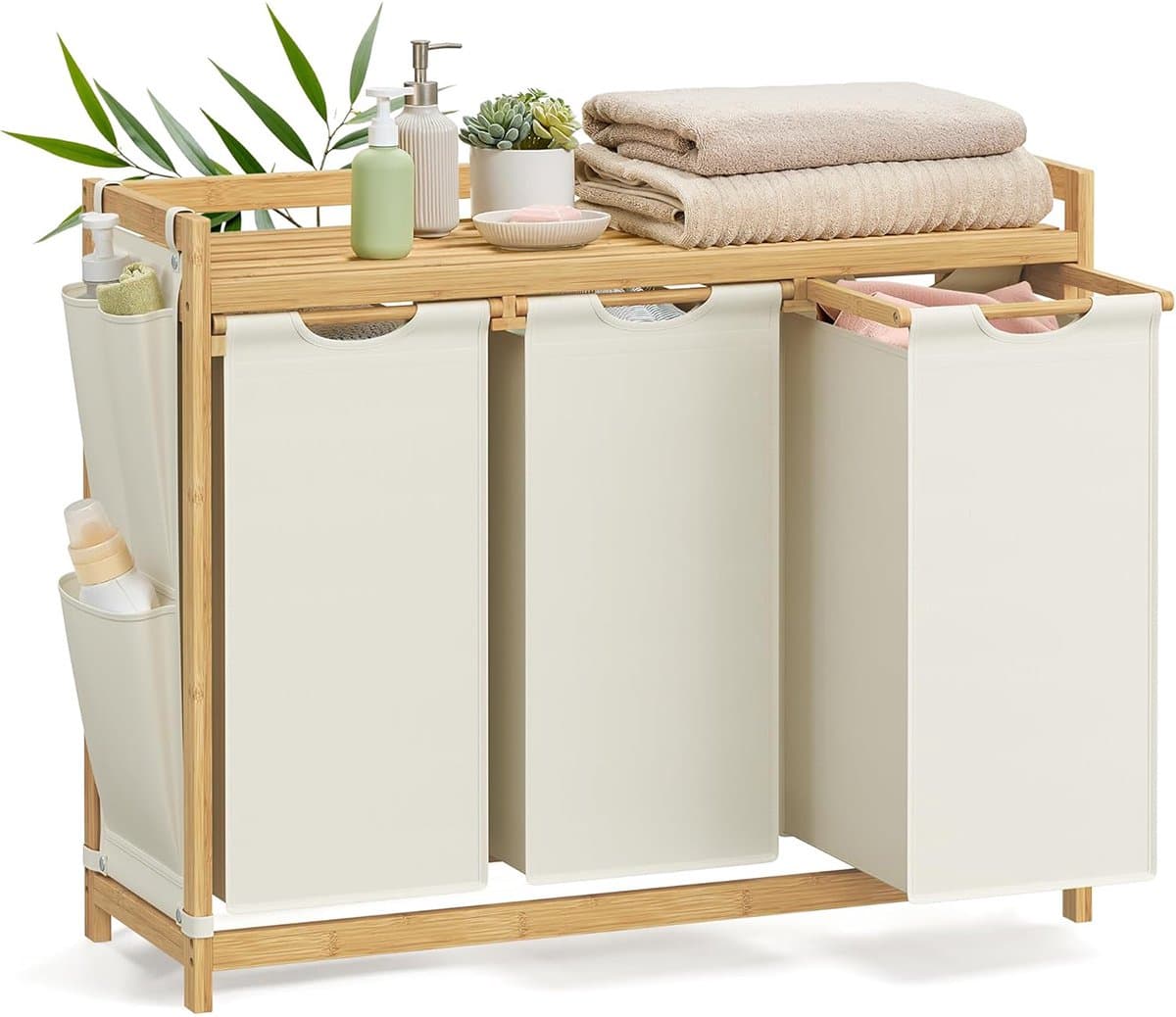 Budu Wasmand 3 vakken - Wassorteerder - Wasmanden Bamboe - 150L — afbeelding 1