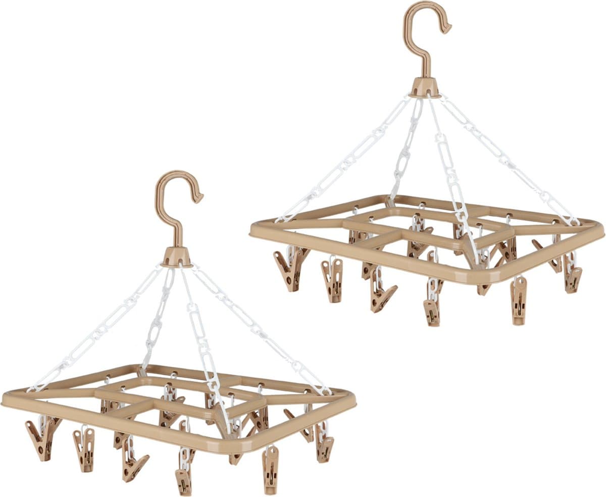Urban Living Wasgoed droogcarrousel/droogmolen - 2x - 18 clips/knijpers - beige - kunststof - 31 x 33 cm — afbeelding 1
