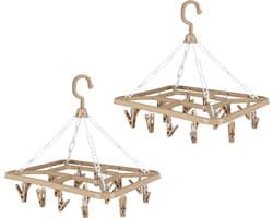 Urban Living Wasgoed droogcarrousel/droogmolen - 2x - 18 clips/knijpers - beige - kunststof - 31 x 33 cm