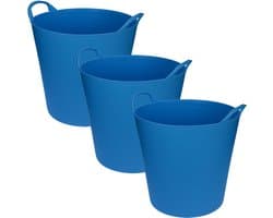 Flexibele emmer/wasmand/kuip - 3x - blauw - 20 liter - Opbergmanden - Wasmanden - Flexibele emmers - 35 x 30 cm