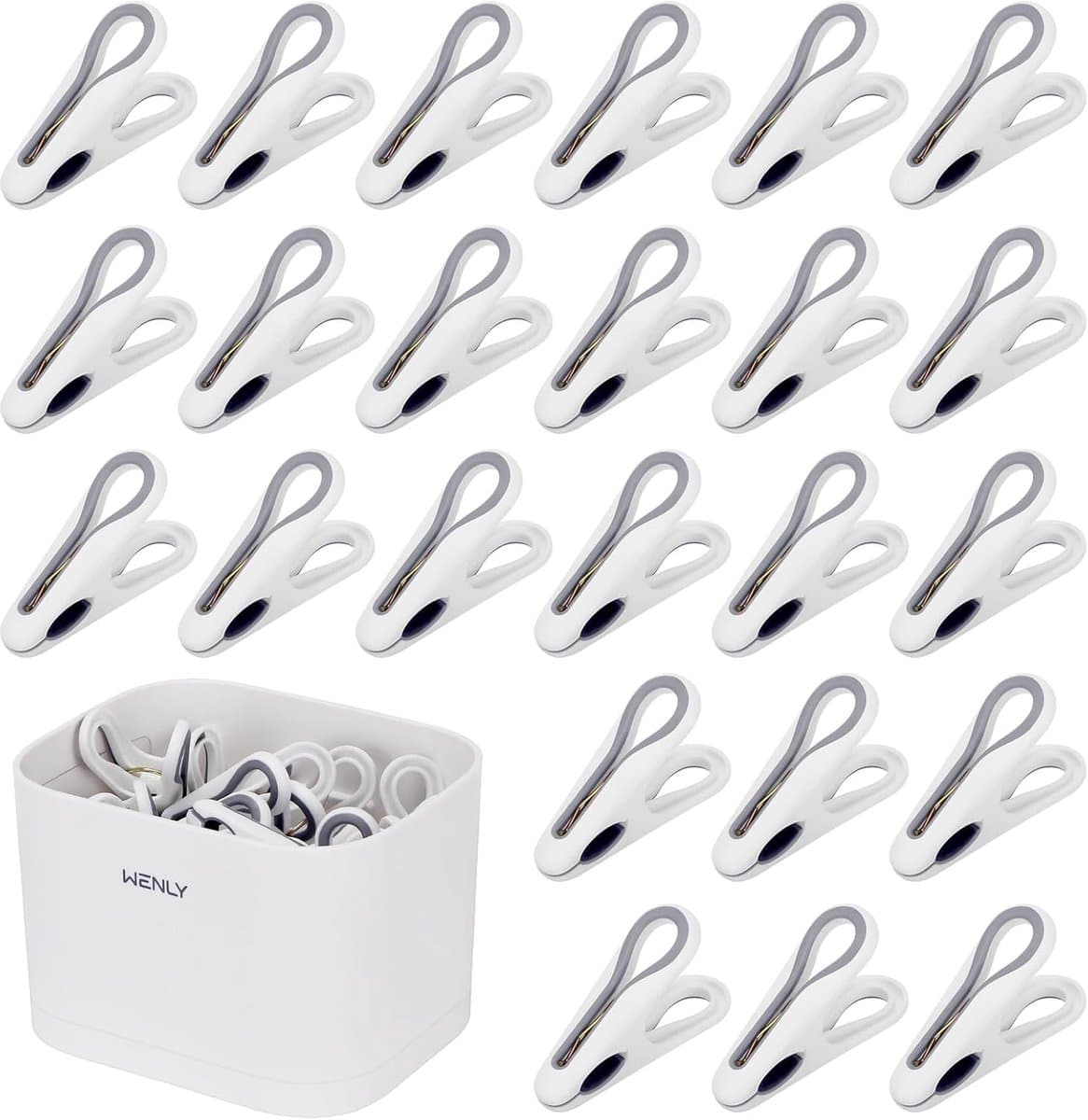SnelShoppen - 36 Stuks Kledingknijpers met Opbergmand, Onzichtbare Klemmen, Sterke Klemkracht, Anti-slip Klem, Voor Wasrek of Waslijn (Wit) — afbeelding 1