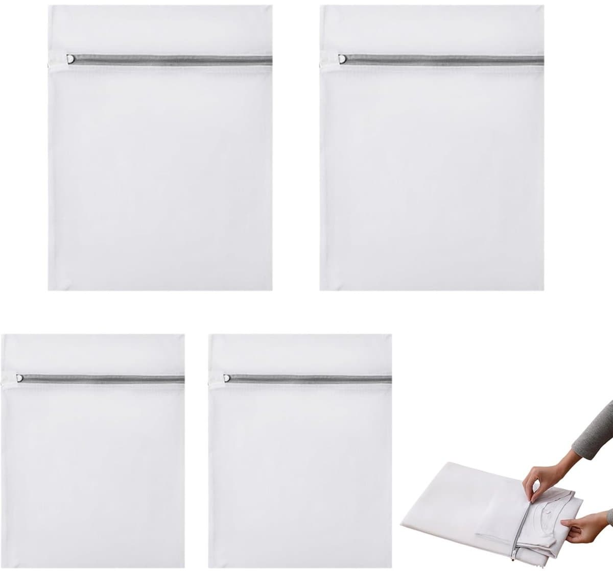 Dailygoods - set van 4 waszakken voor delicate was 30x40 cm en 40x50 cm – herbruikbare wasnetten met ritssluiting – voor lingerie, ondergoed, sokken en fijne kleding — afbeelding 1