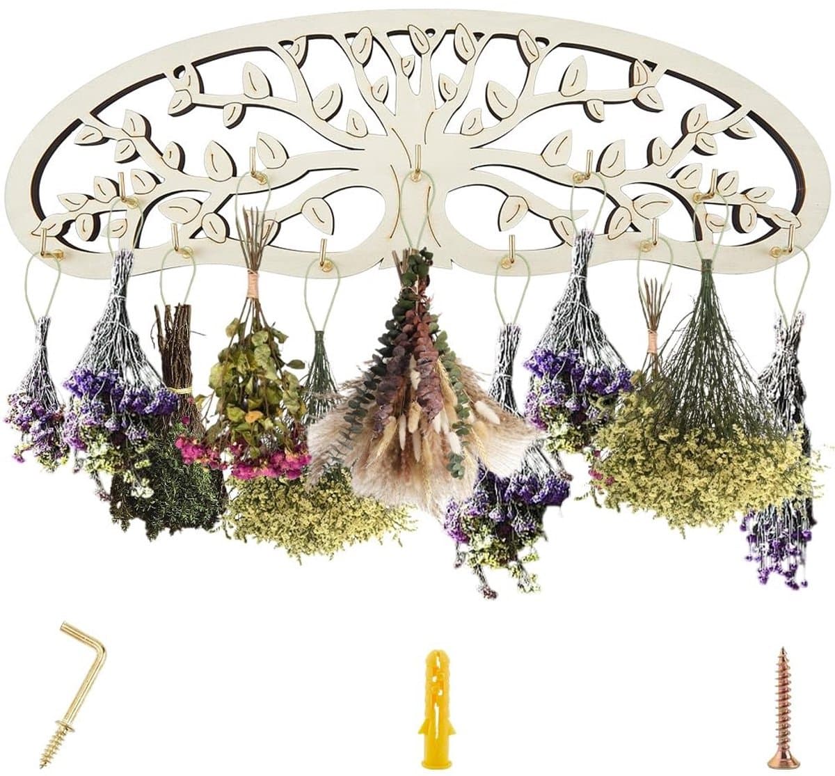 Dailygoods - Houten Kruiden Droogrek - Wandmontage met 11 Haken voor Droge Planten en Decoratie — afbeelding 1