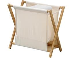 Wasmand Hout - Opvouwbare Mand - Was Opbergen - Verhoogd Bodemontwerp - 40 x 30 x 38 cm - Khaki Wit