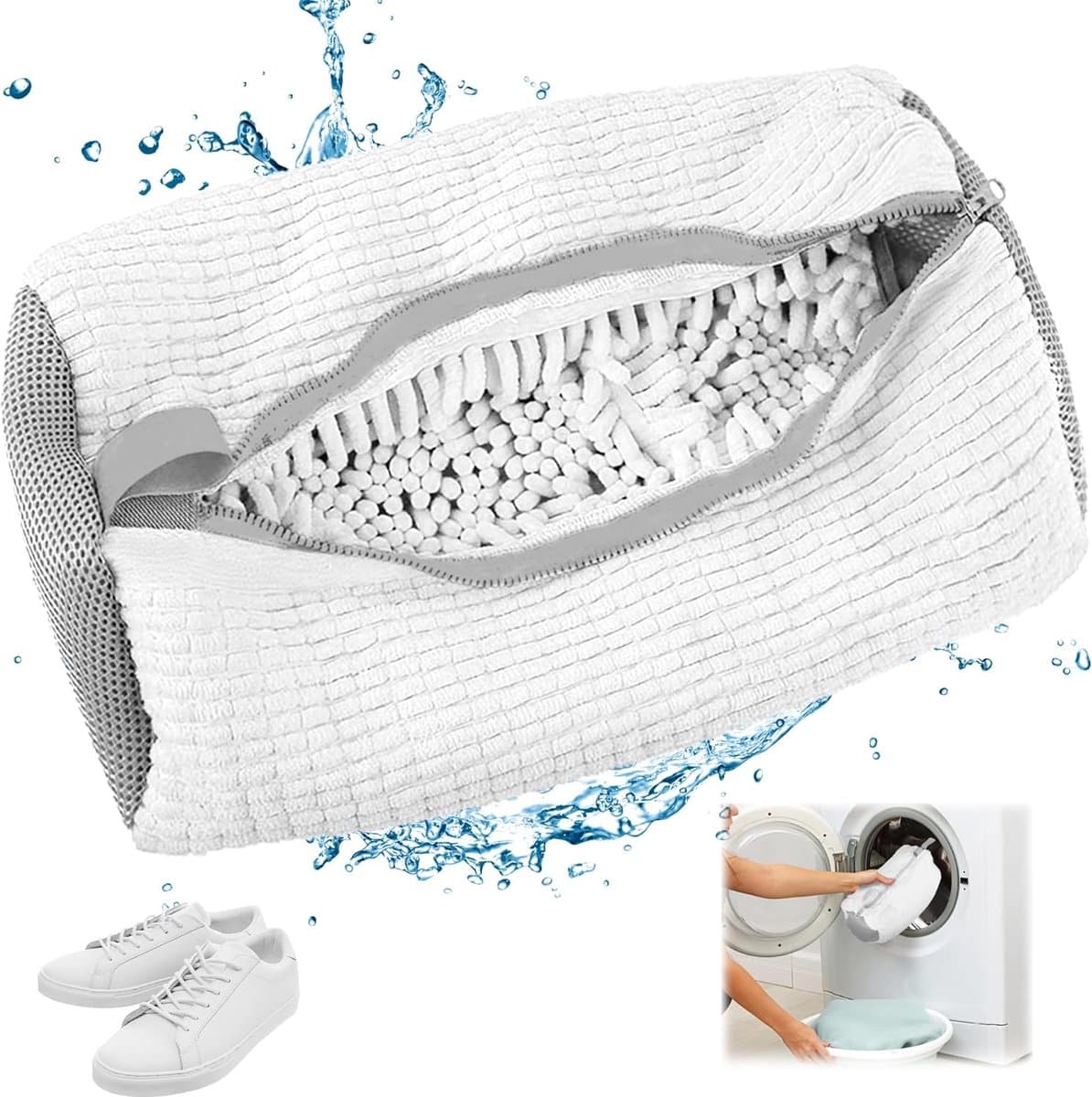 SnelShoppen - Waszak voor Wasmachine met Rits - Schoenentas Anti-deformatie voor Sneakers - 1 Stuk, Mesh Schoenen (Wit) — afbeelding 1