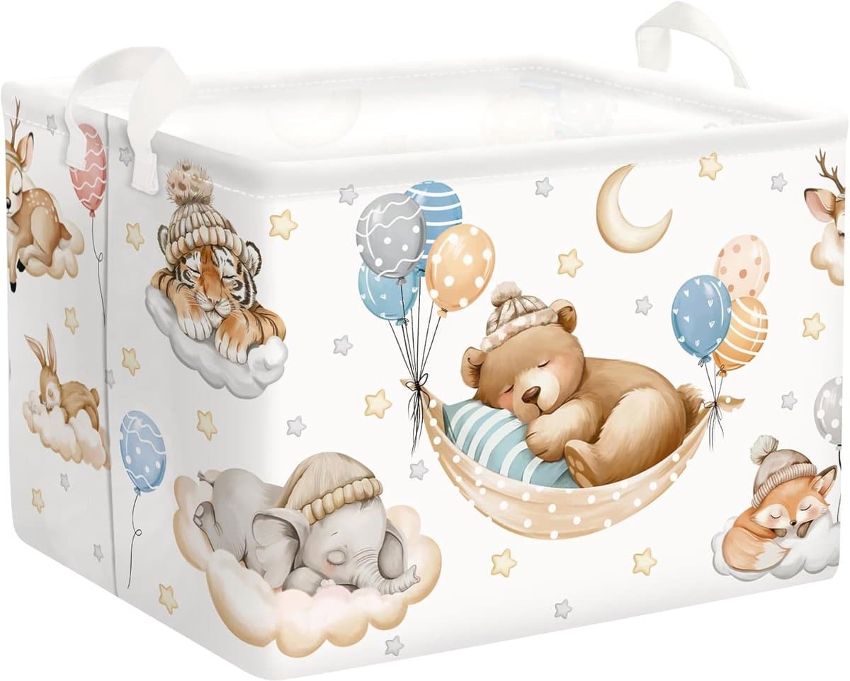 SnelShoppen - Vouwbare Baby Wasmand Dieren Thema - 36L Kinder Opbergmand voor Kleding, Speelgoed en Kamerdecoratie - Geschikt voor Jongens en Meisjes — afbeelding 1