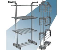 Inklapbare droogmolen - Grijs - 4 Lagen met 24 Droogstangen - Roestvrij Stalen Frame - Voor Binnen en Buiten Gebruik
