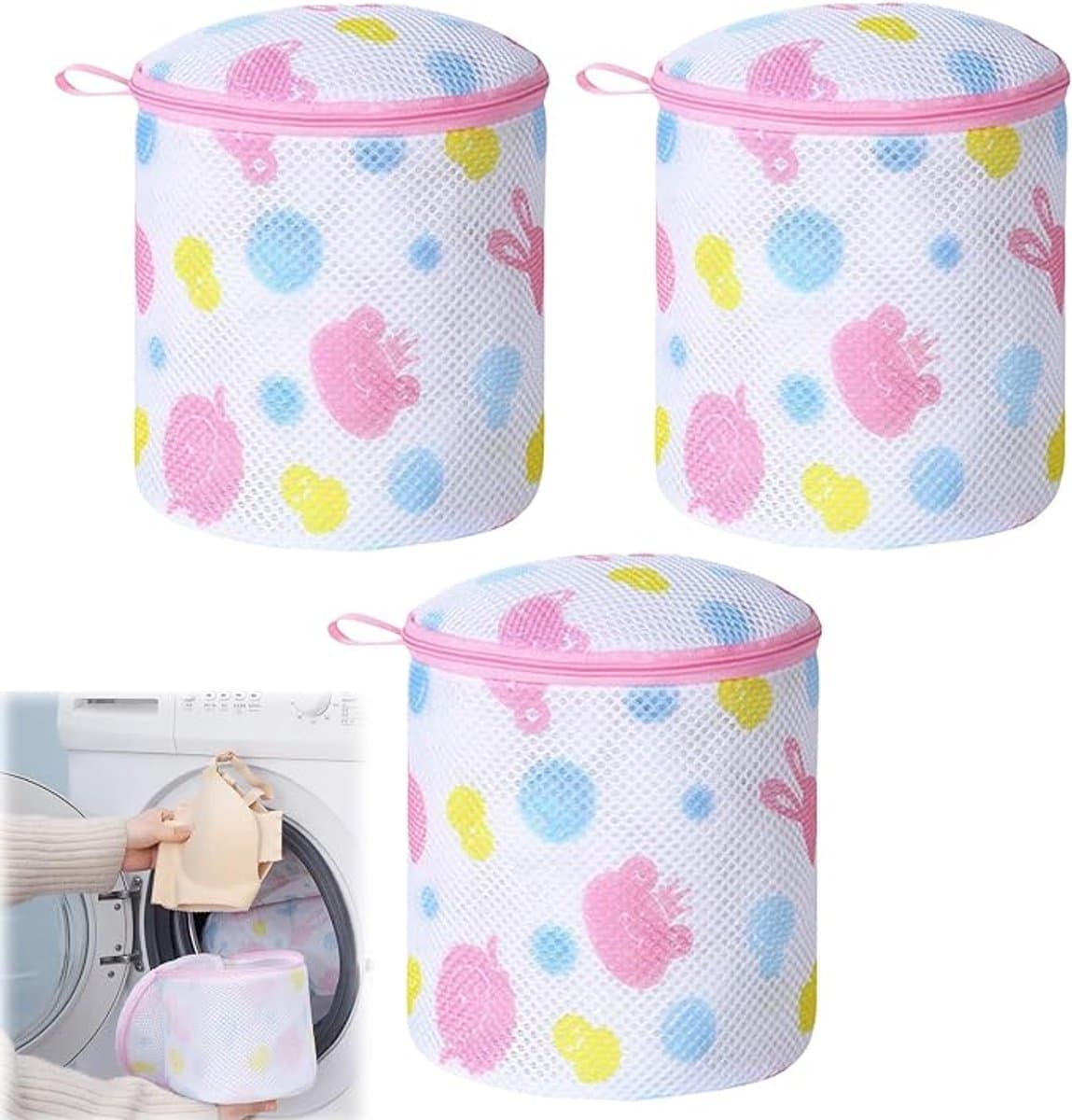 3 Stuks-waszak- waszakje bh-waszakjes met rits-waszakken voor wasgoed-mesh waszakken-waszakken-waszak klein -wasnet--Waszakje Lingerie- wasmachine zakken-Beschermt Kleding-Anti-Vervorming-Cilindrische Ritsen Wasmachinetas — afbeelding 1