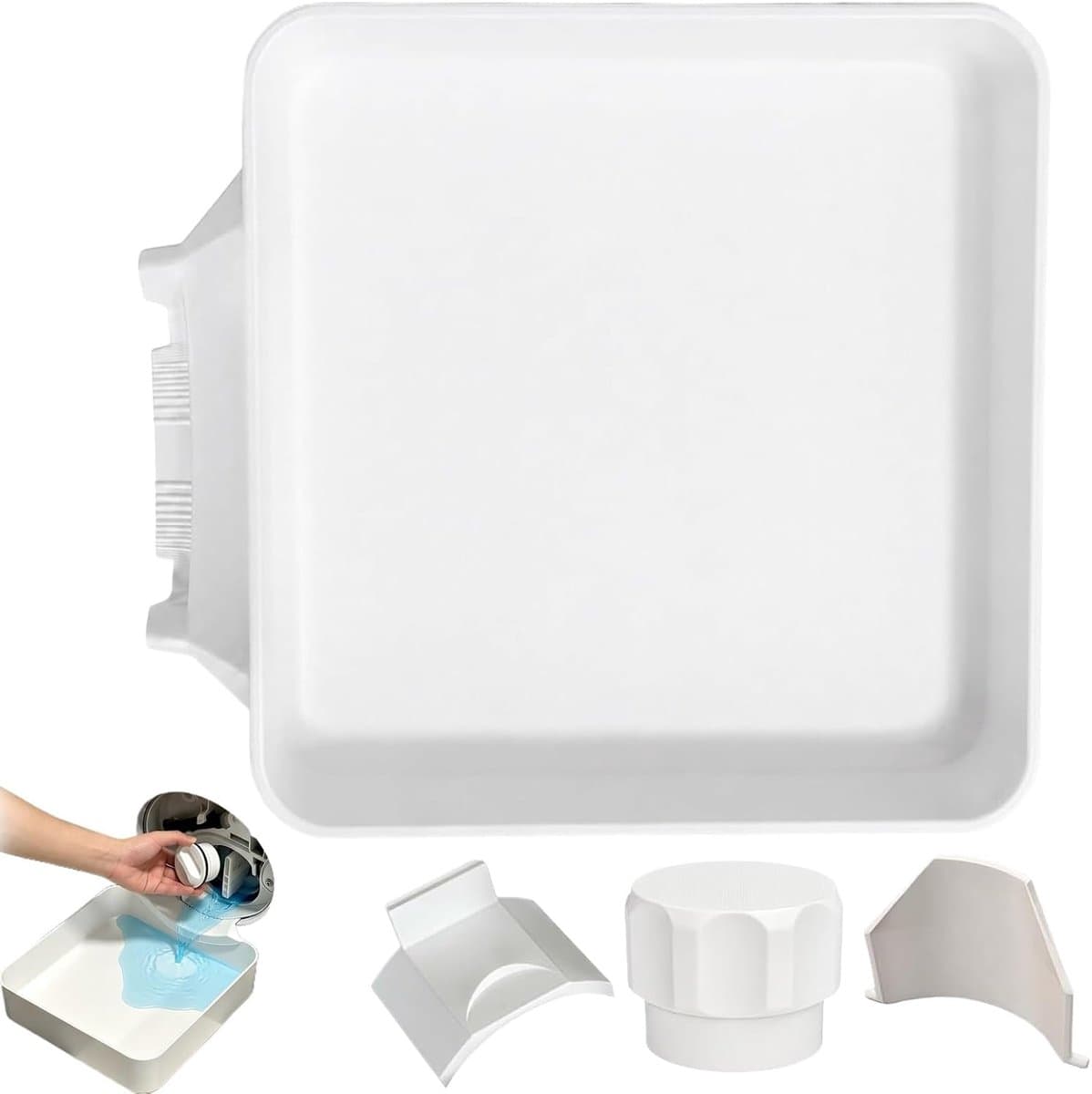 Afvoerbak voor wasmachine - 4 stuks - Wasmachine lekbak - 3D-geprinte waterdichte bak - Lekbak wasmachine - Wateropvang - Afvoer - 18cm — afbeelding 1