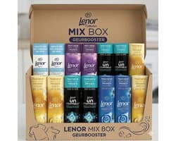 Lenor Geurbooster Mix Doos - Voordeelverpakking 14 stuks a 235 gram - Wasparfum Wasmiddel Versterker - 5 Geuren Mix: Unstoppables Fris, Amber & Orchidee, Zeebries, Bloemboeket, Katoen Fris — afbeelding 1