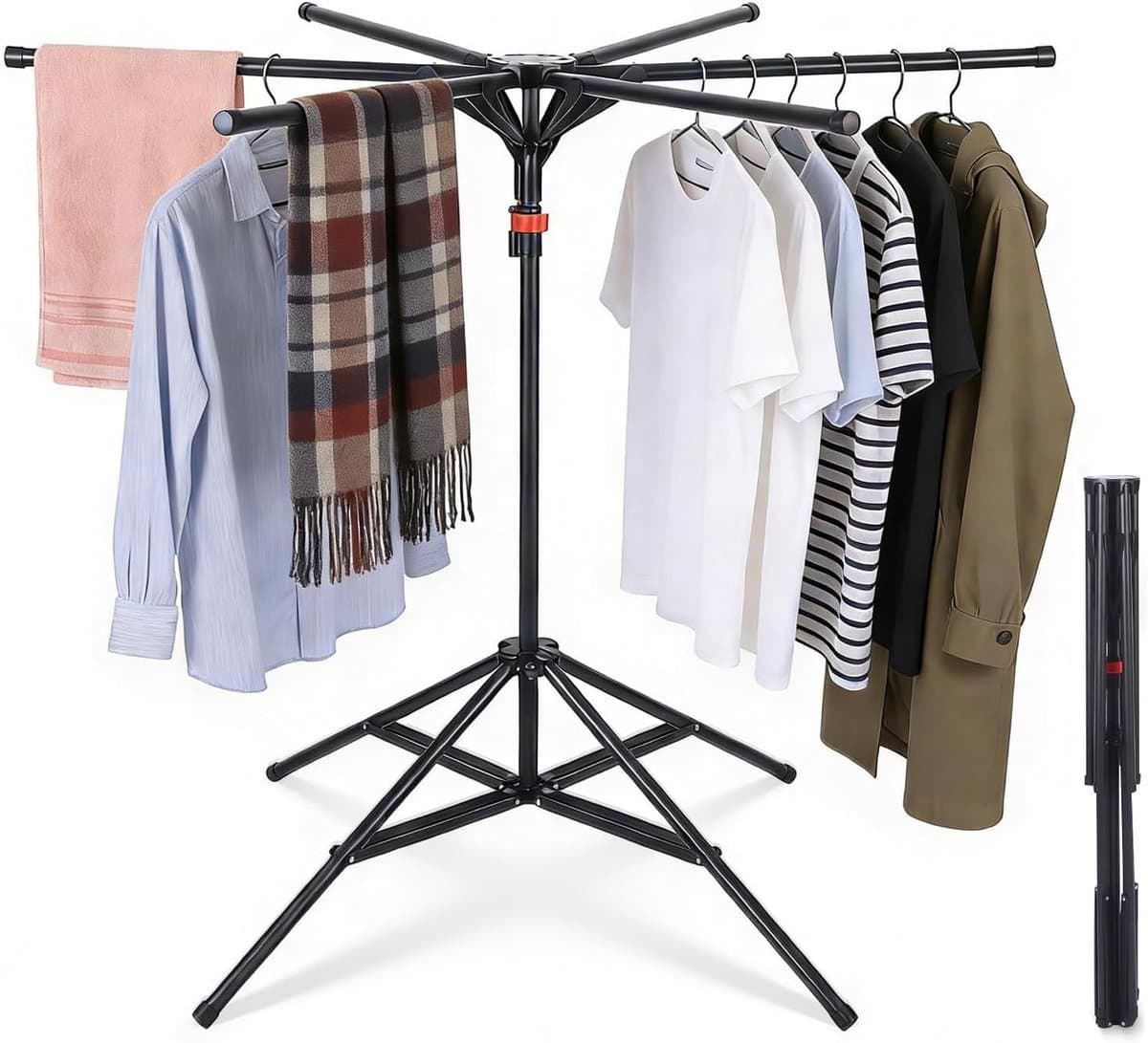 Droogmolen Opvouwbaar - Wasrek Droogrek - Kleding Drogen - 6 Uitschuifbare Armen - 170 cm Hoog - Zwart — afbeelding 1