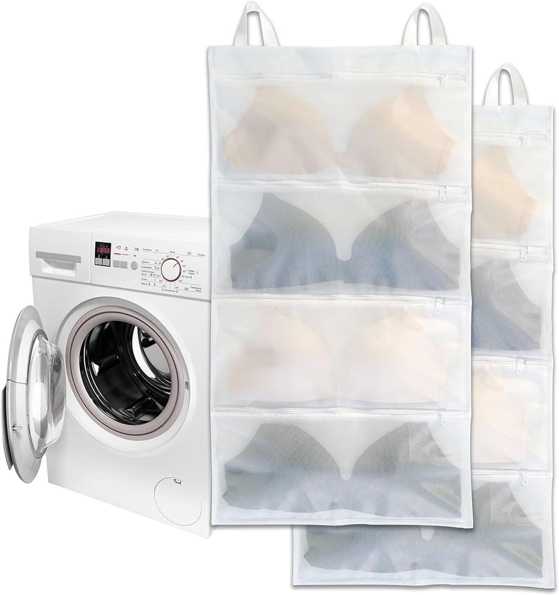 Bh Waszakje - 2 Stuks - Opbergtas Voor Bh's - Waszakje Lingerie - Waszak Bh - Herbruikbare - Wasnetten - Wasnet - Kledingzakjes - Wasnetten Voor Wasmachine - Ophangbare Opbergtas - Geschikt Voor Bh's - 100 X 42 Cm - Wit — afbeelding 1