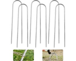 Set van 6 Grondankers van 30 cm van Gegalvaniseerd Staal voor Trampolines, Tenten en Campingaccessoires, Stevige U-Vormige Haringen voor Beveiliging en Stabiliteit