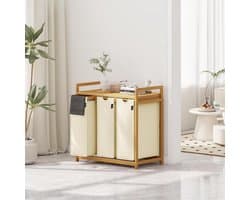 Zavio® Wasmand 3 Vakken - Wassorteerder - Wasmand - Beige0617