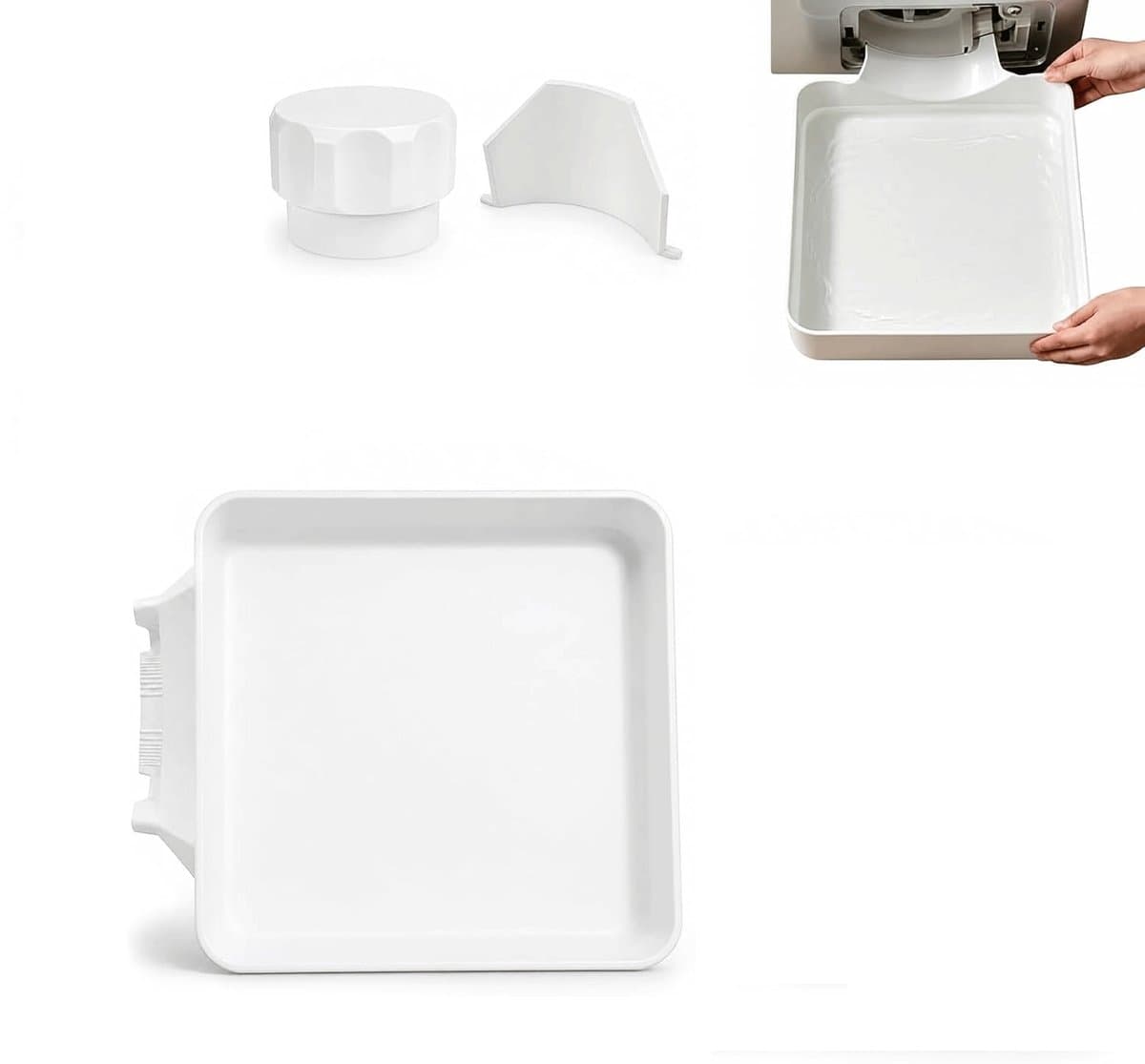 Lekbak Wasmachine - 3-Delige Set - Opvangbak - Universele Wasmachine Lekbak -Afvoerbak Voor Wasmachines - 17.8×17.8×5 Cm - Eenvoudig Te Installeren - Afvoer Van De Wasmachine - Afvoerbak - Geschikt Voor Appartementen, Garages En Huurwoningen - Wit — afbeelding 1