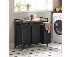 LeeuwenChoice® Wasmand 3 Vakken - Waskastje Met Opslag & Plank - Oxford Stof Waszak - Uitschuifbaar & Verwijderbaar - 33x92x72cm