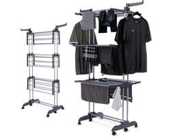 Wasrek Staand - Droogtoren Wassen - Kleding Drogen - Inklapbare Wielen - 44 m Droogruimte - Zwart