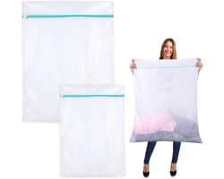 SnelShoppen - 2 Stuks Wasnetten voor Wasmachine 60 x 80 cm + 90 x 110 cm - Fijne Mesh Polyester Waszakken met Verborgen Rits voor Dekens, Jassen, Gord