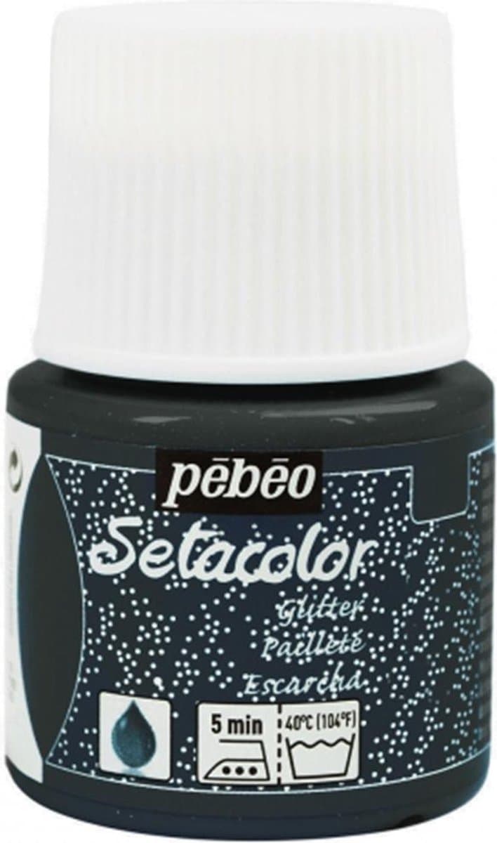 Pébéo Setacolor Glitter Zwarte Textielverf - 45ml textielverf voor lichte stoffen — afbeelding 1