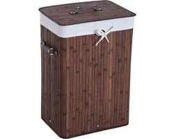 Clruro Waskorf - 40 x 30 x 60 cm - Vouwbaar Wasmand met Deksel - 72L - Bambus - Donkerbruin