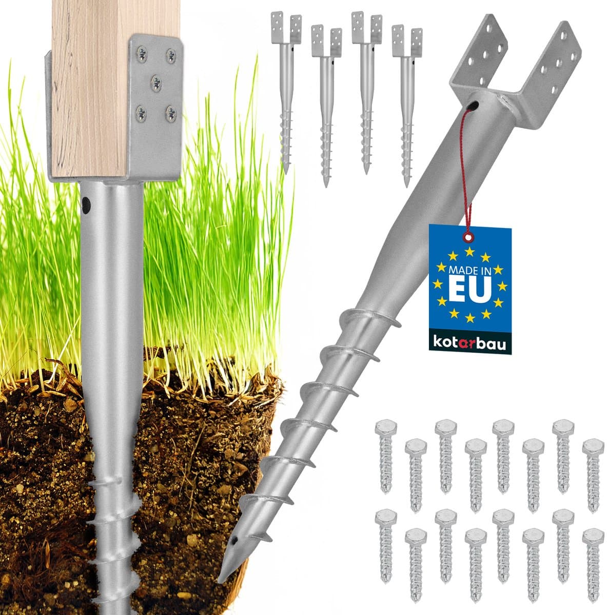 Kotarbau Serie - Stalen Schroefbare Paalhouder - 91x710 mm - Verzinkt - Set van 4 — afbeelding 1
