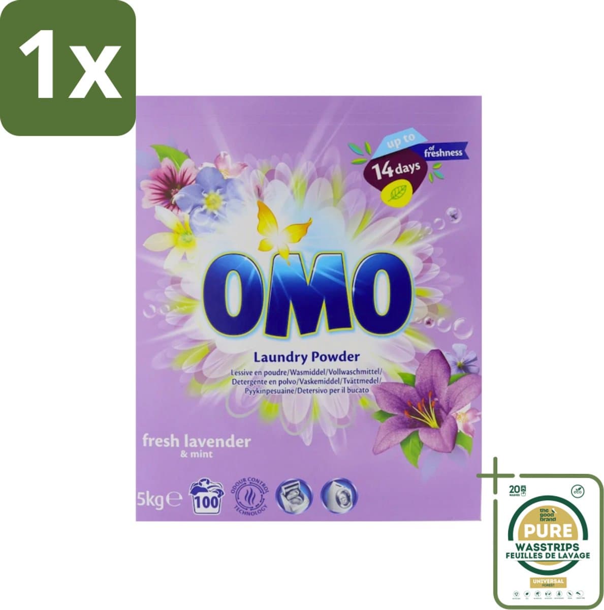 1 x Omo - Waspoeder - Lavendel & Mint - 5 kg - 100 Wasbeurten- Omo Waspoeder Lavendel & Mint - Waspoeder - Wasmiddel - Reinigingskracht - Geur Lavendel — afbeelding 1