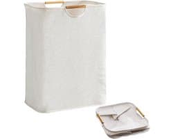 Waterdichte wasmand - Grote opvouwbare wasmand - met versterkte houten handgreep - 60L opbergmand voor speelgoedkleding - Opbergmand voor vuile was - voor wasgoed, badkamer (lengte 50 cm)
