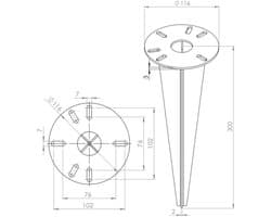 Grondanker voor tuinen - Ø 116 x 300 mm met kabeldoorvoer - Gegalvaniseerd staal
