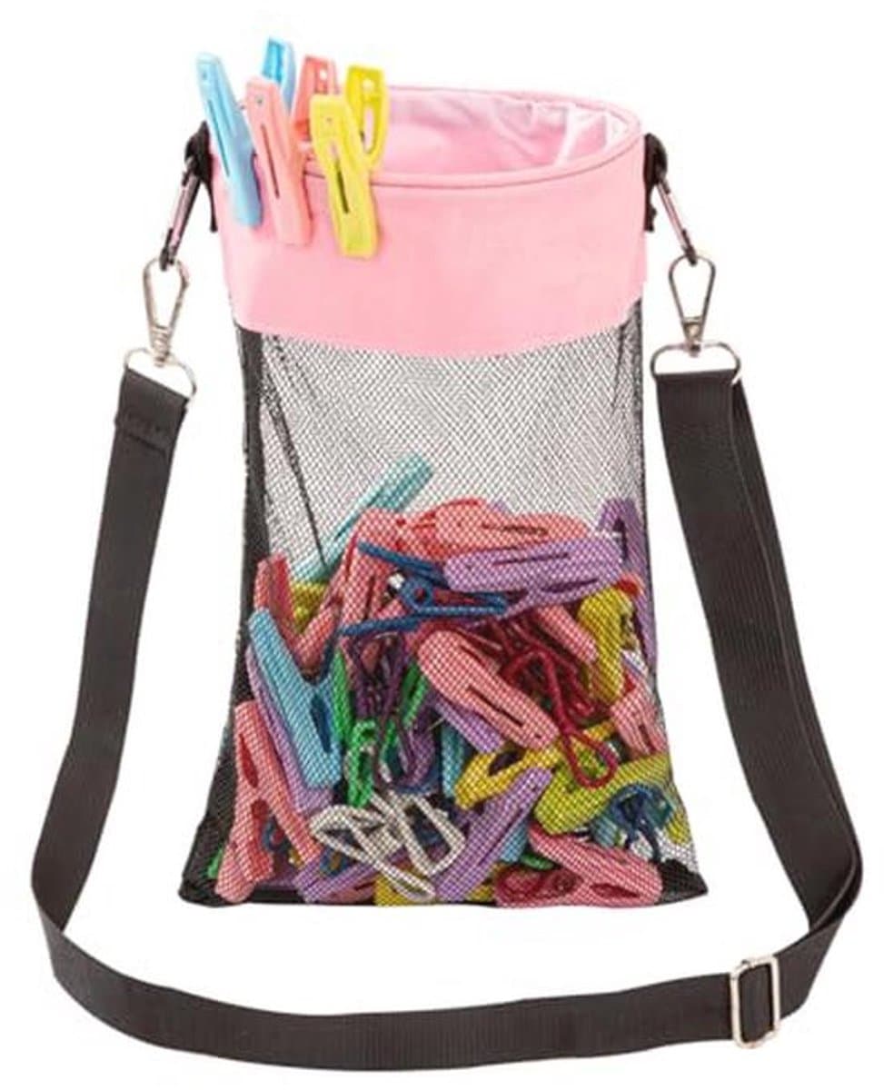 Wasknijperzak met haken voor binnen en buiten, geschikt voor 100 wasknijpers, modern roze — afbeelding 1