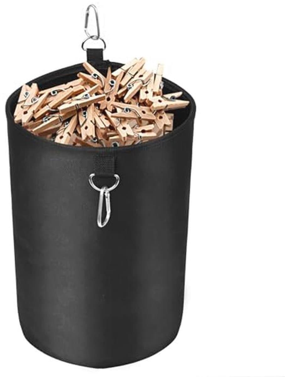 Wasknijperzak met Sluitkoord voor Maximaal 200 Knijpers - Opslagoplossing Binnen en Buiten, Zwart — afbeelding 1