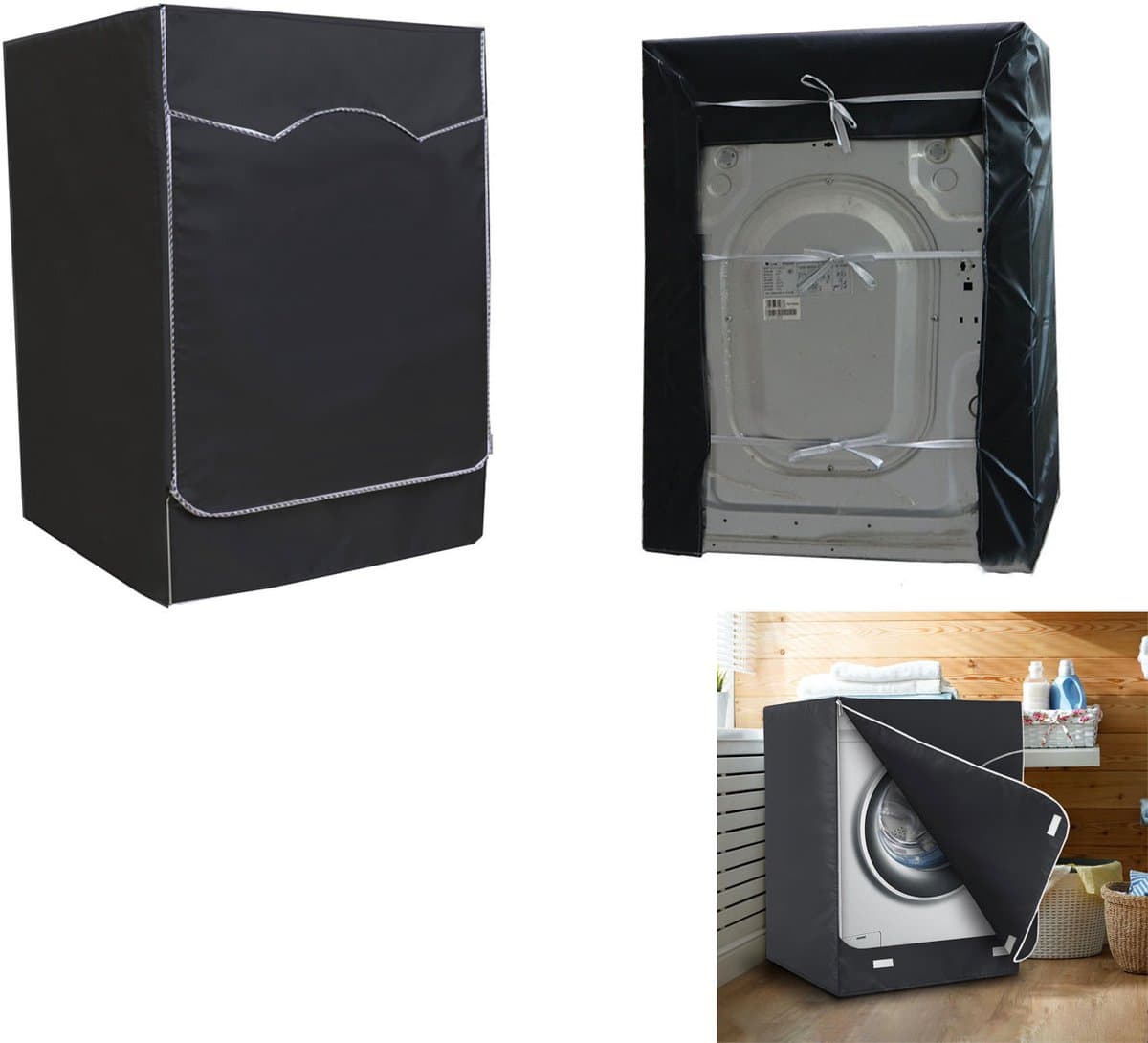 Wasmachinehoes - Beschermhoes voor wasmachine - Stofzuigerhoes voor wasmachine - Drogerhoes - Waterdicht, zonwerend, stofdicht - Oxford doek - 60 x 60 x 88 cm - Geschikt voor opzet- en droogkasten buiten - Zwart — afbeelding 1